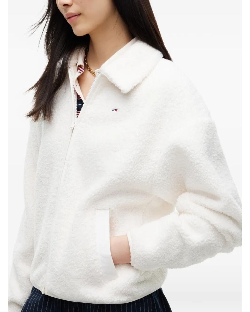 Tommy Hilfiger White Zip-Up Bomber Jacket