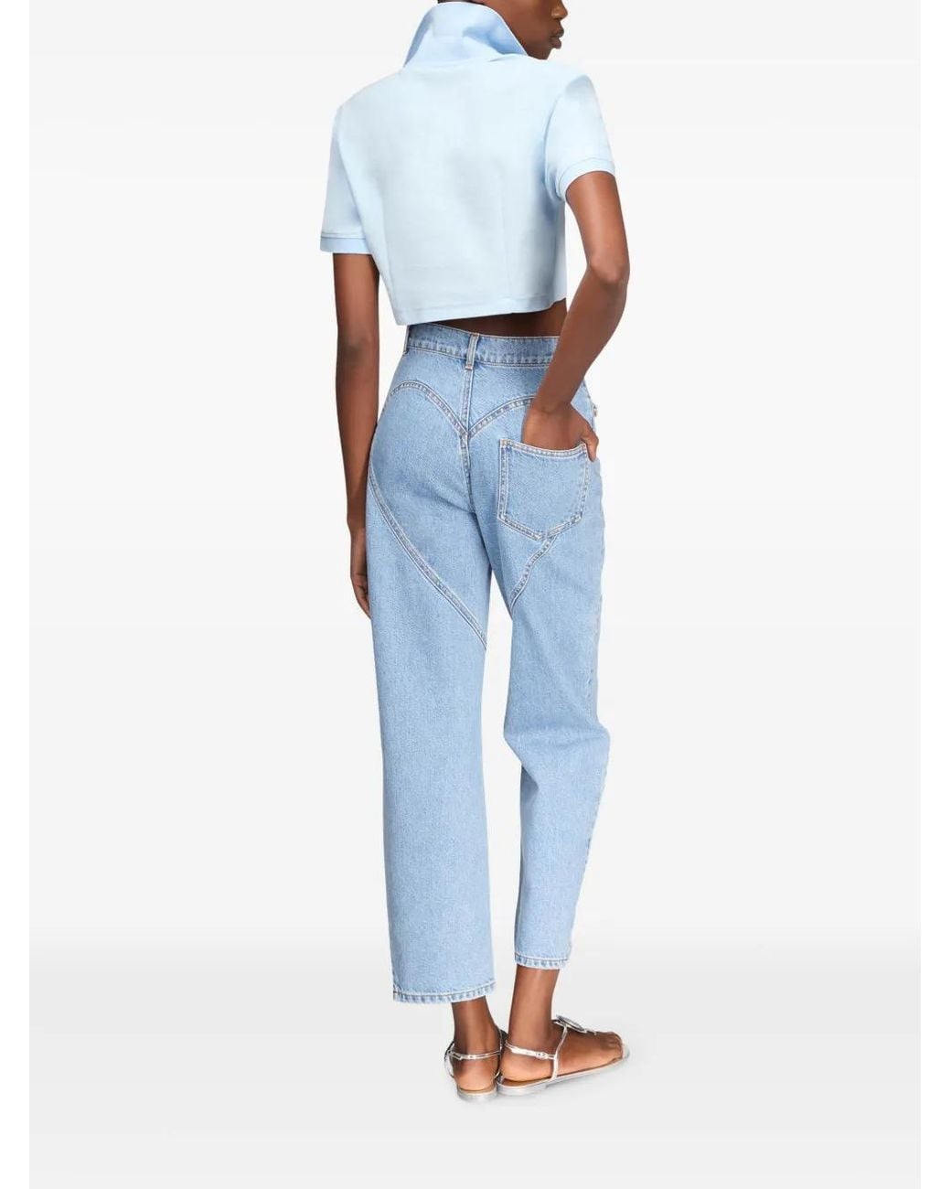 Area Blue Crystal-Embellished Cropped Polo