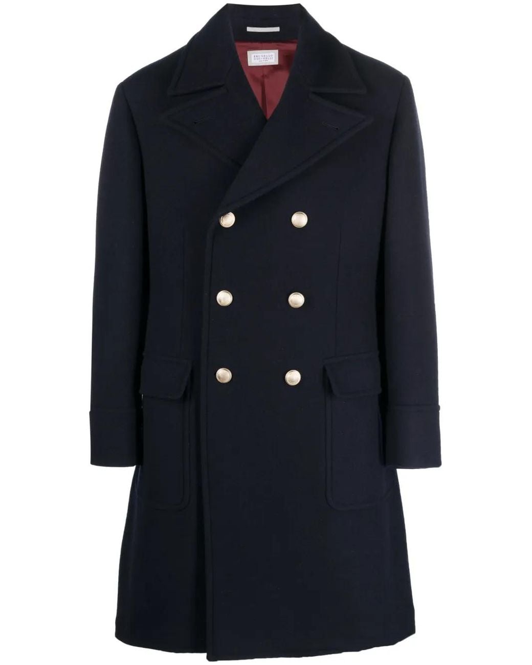 Brunello Cucinelli Blue Button-Down Double-Breasted Coat for men
