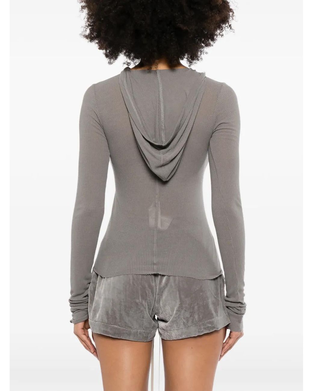 Rick Owens Gray Hooded Crop T-Shirt