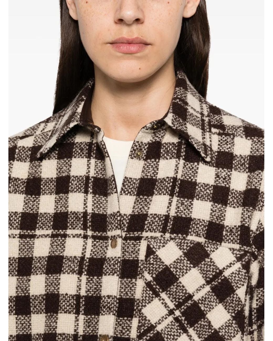 Moncler Check-Pattern Button-Down Jacket in het Brown