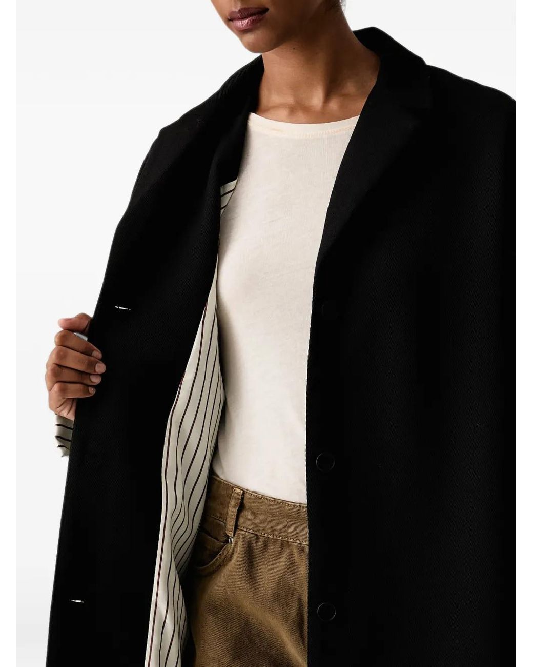 Stine Goya Black Floral-Print Striped-Cuff Coat