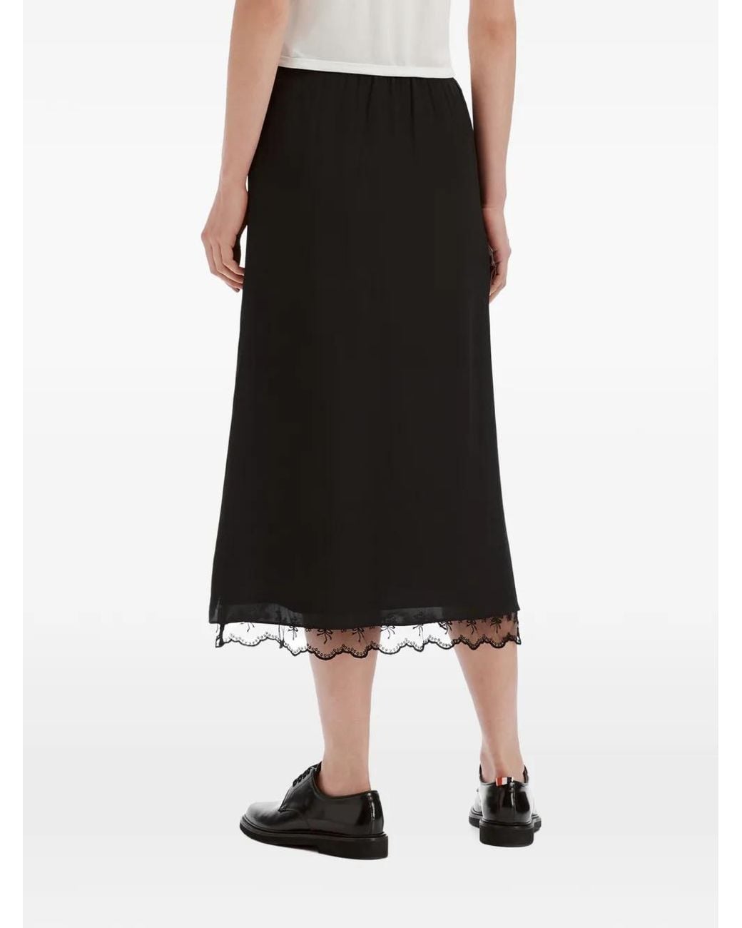 Simone Rocha Black Negligee Lace-Trim Midi Skirt