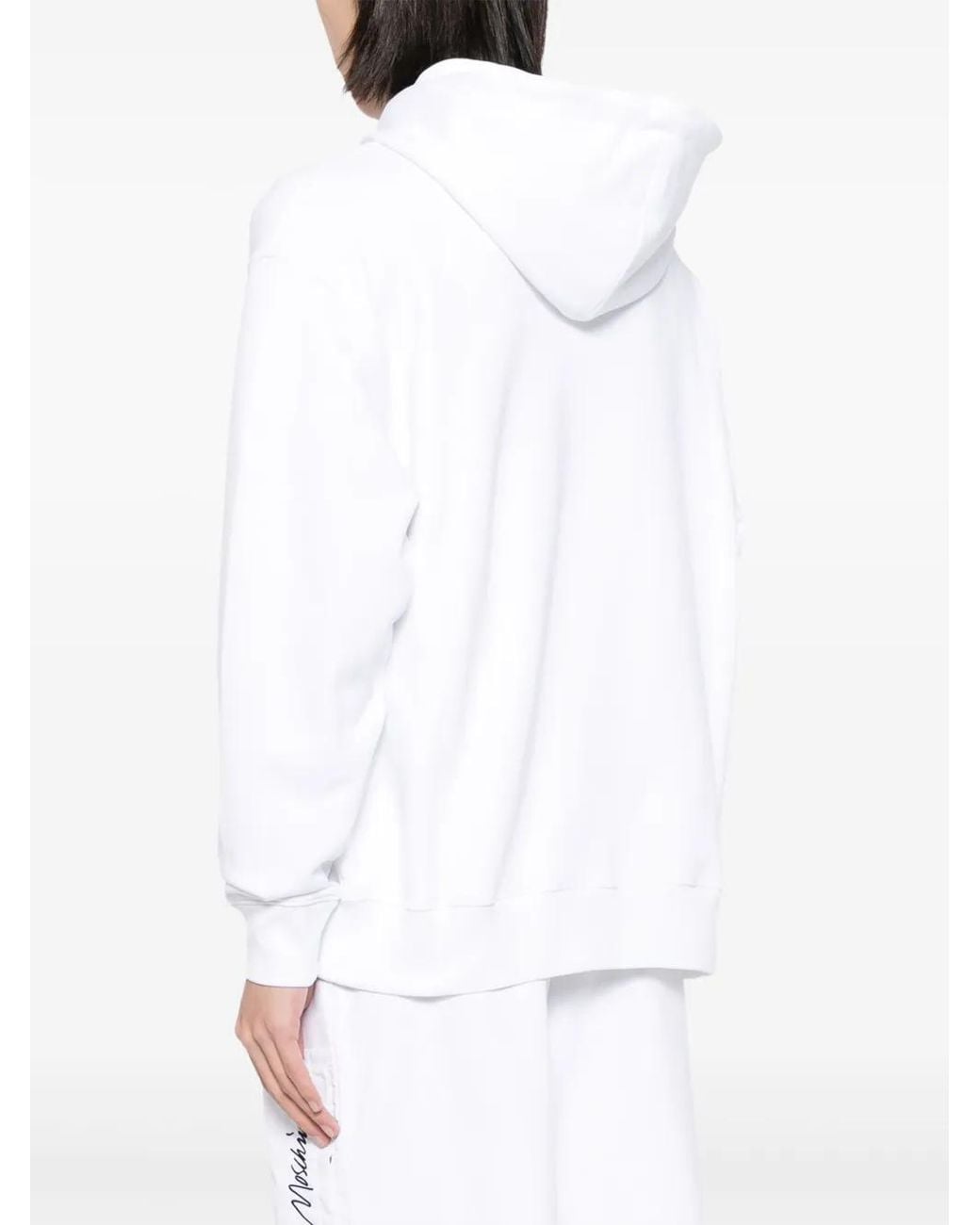 Moschino White Logo Embroidered Hoodie for men