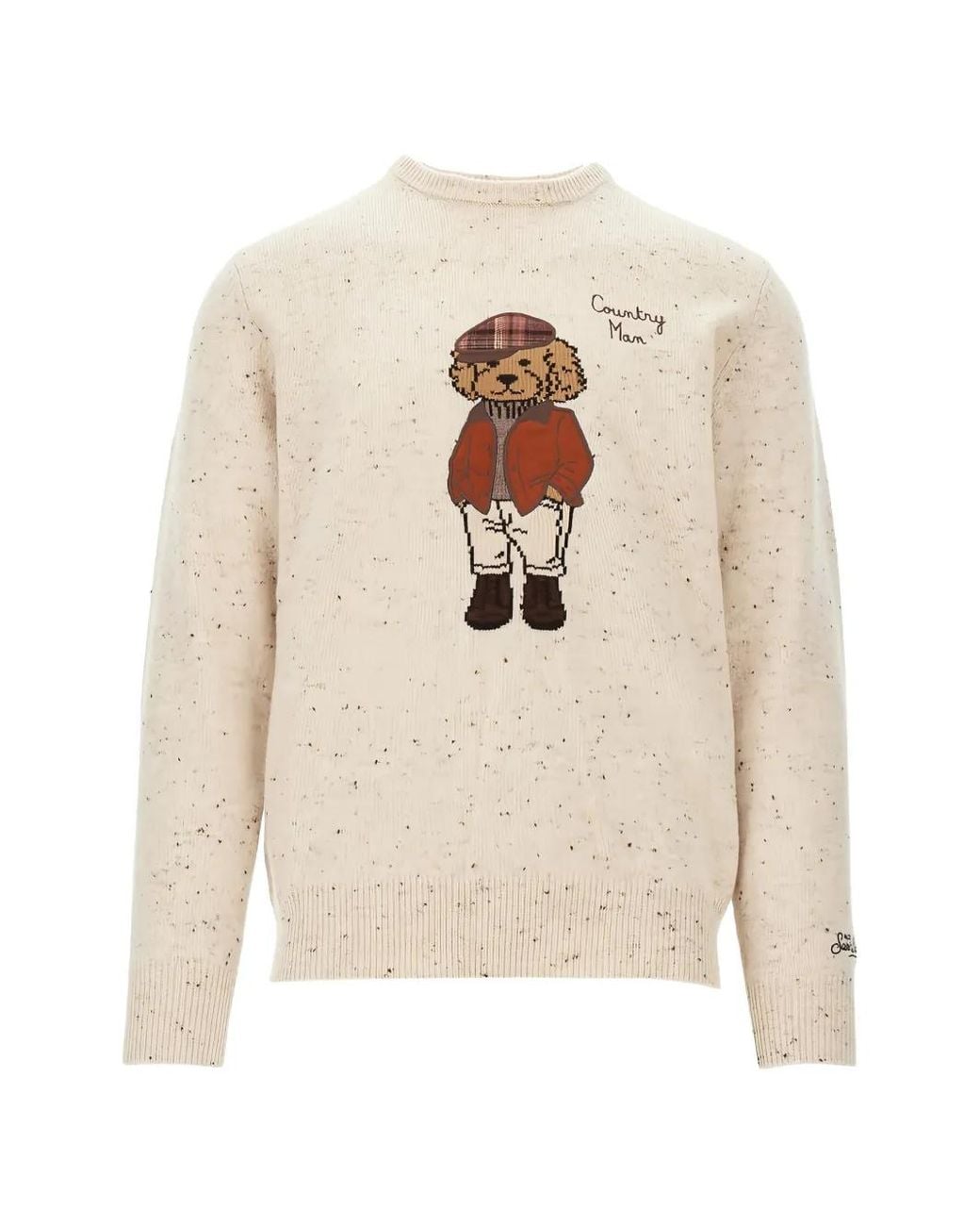 Mc2 Saint Barth White Donegal Heron Knit Sweater With Round-Neck And Poodle Patch for men
