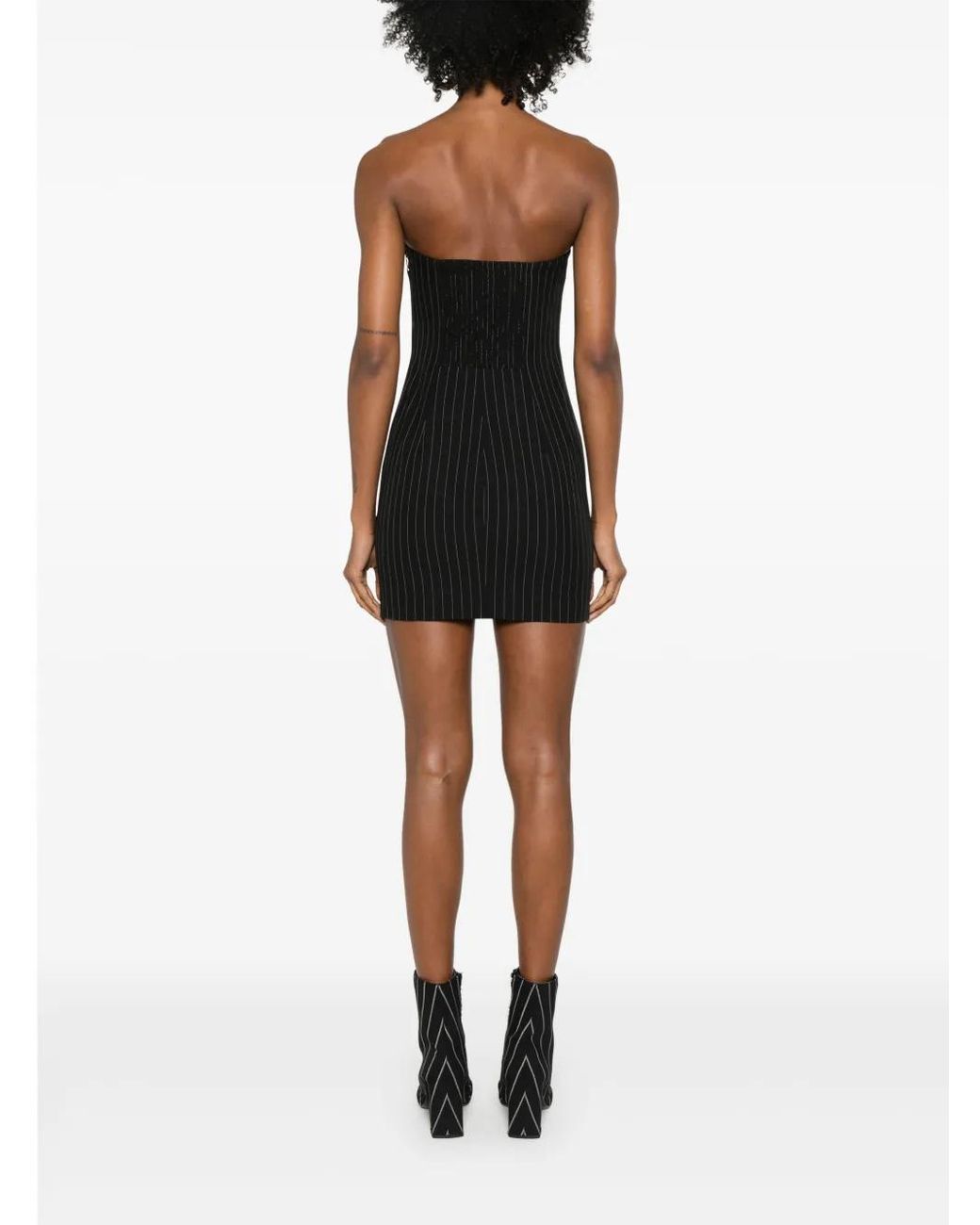 Patrizia Pepe Black Wide-Neck Pinstriped Minidress