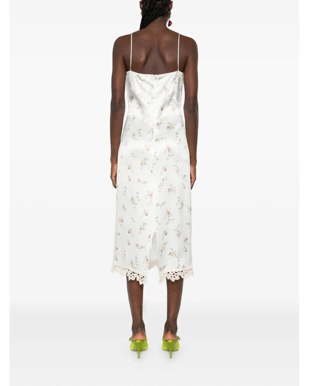 Magda Butrym White Floral Lace-Trimmed Slip Midi Dress