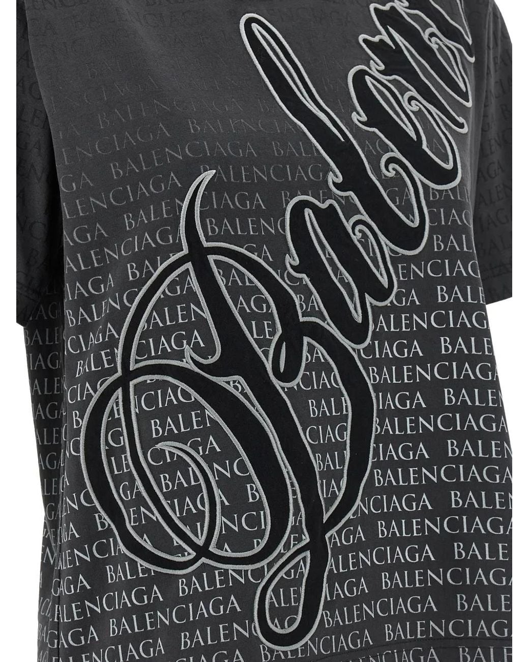 Balenciaga Black Cursive Graphic-Print T-Shirt