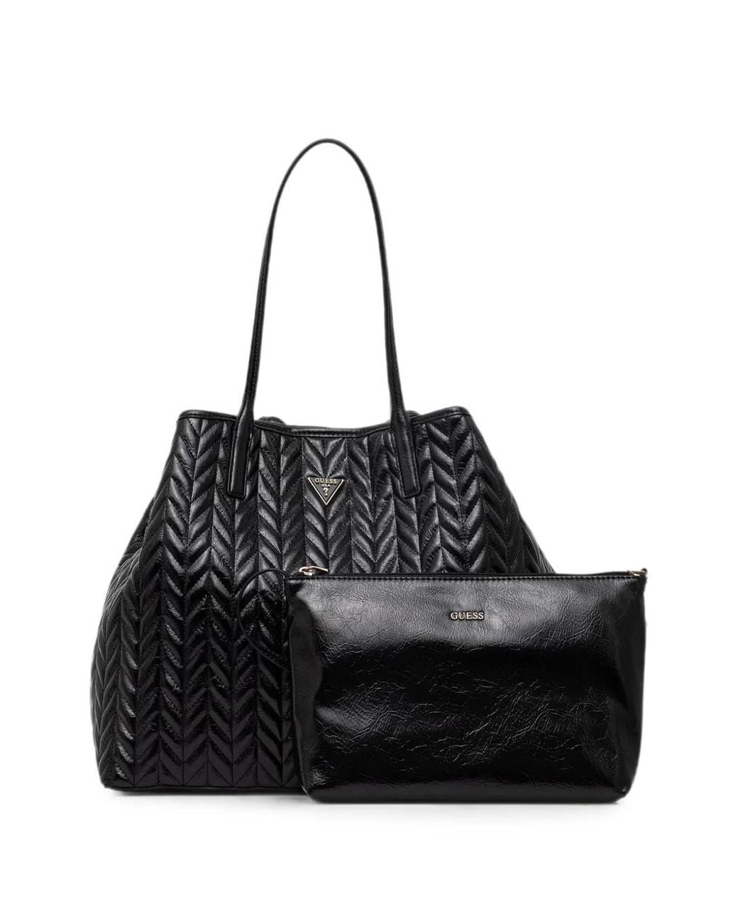 Guess Black Quilted Logo-Plaque Tote Bag