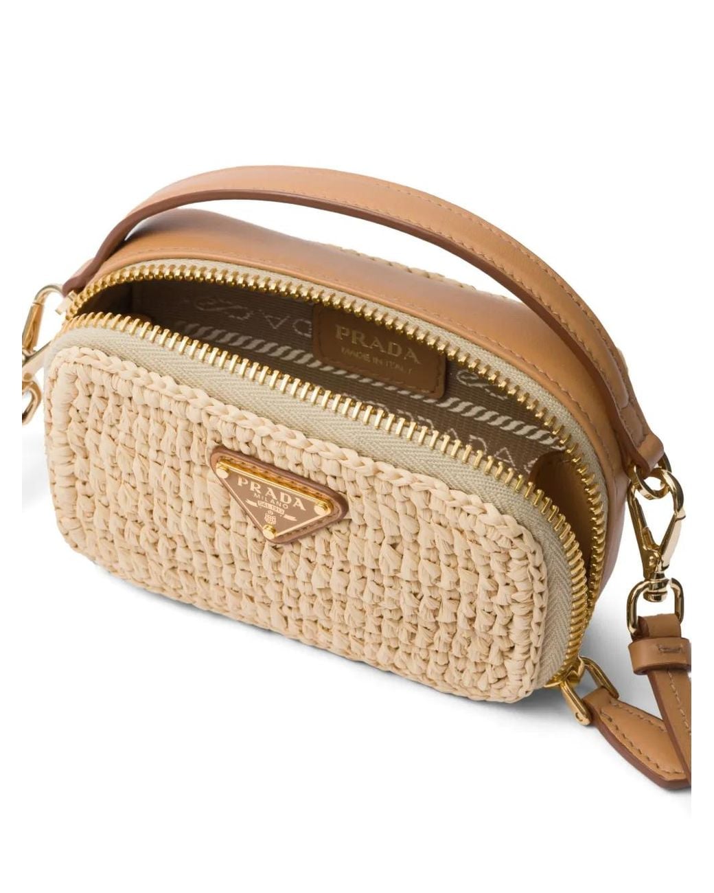 Prada Gehaakte Mini-Tas Met Logoplakkaat in het Natural