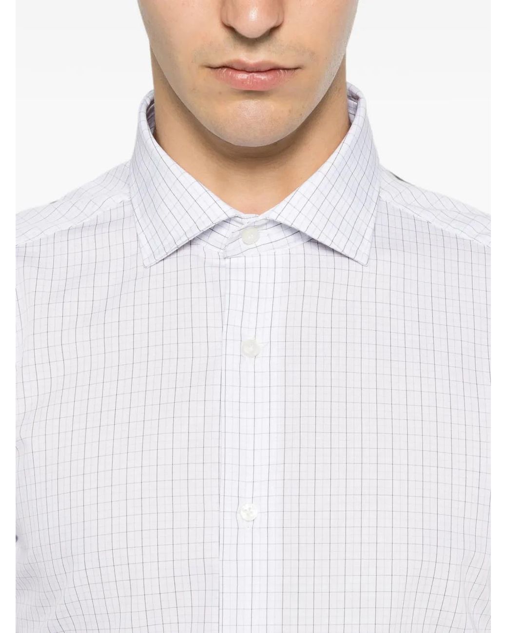 VELA SHOP White Checked Long-Sleeve Shirt for men