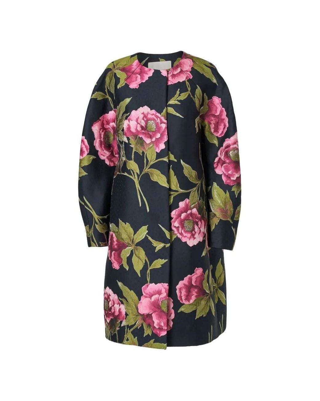 Carolina Herrera White Peony Jacquard Cocoon Coat