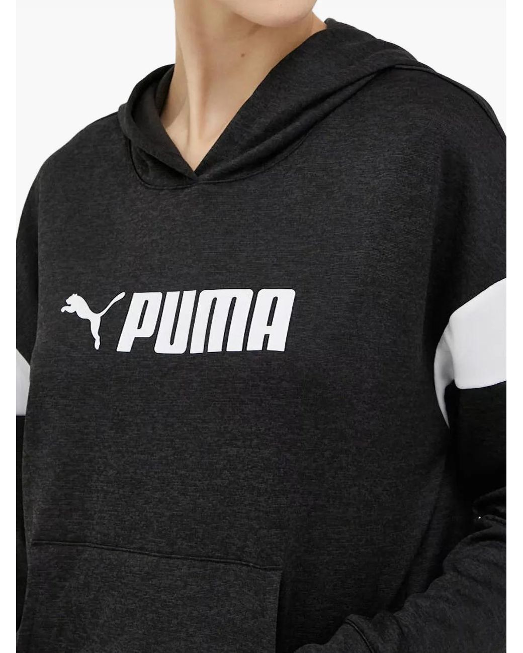 PUMA Black Logo-Print Panelled Hoodie