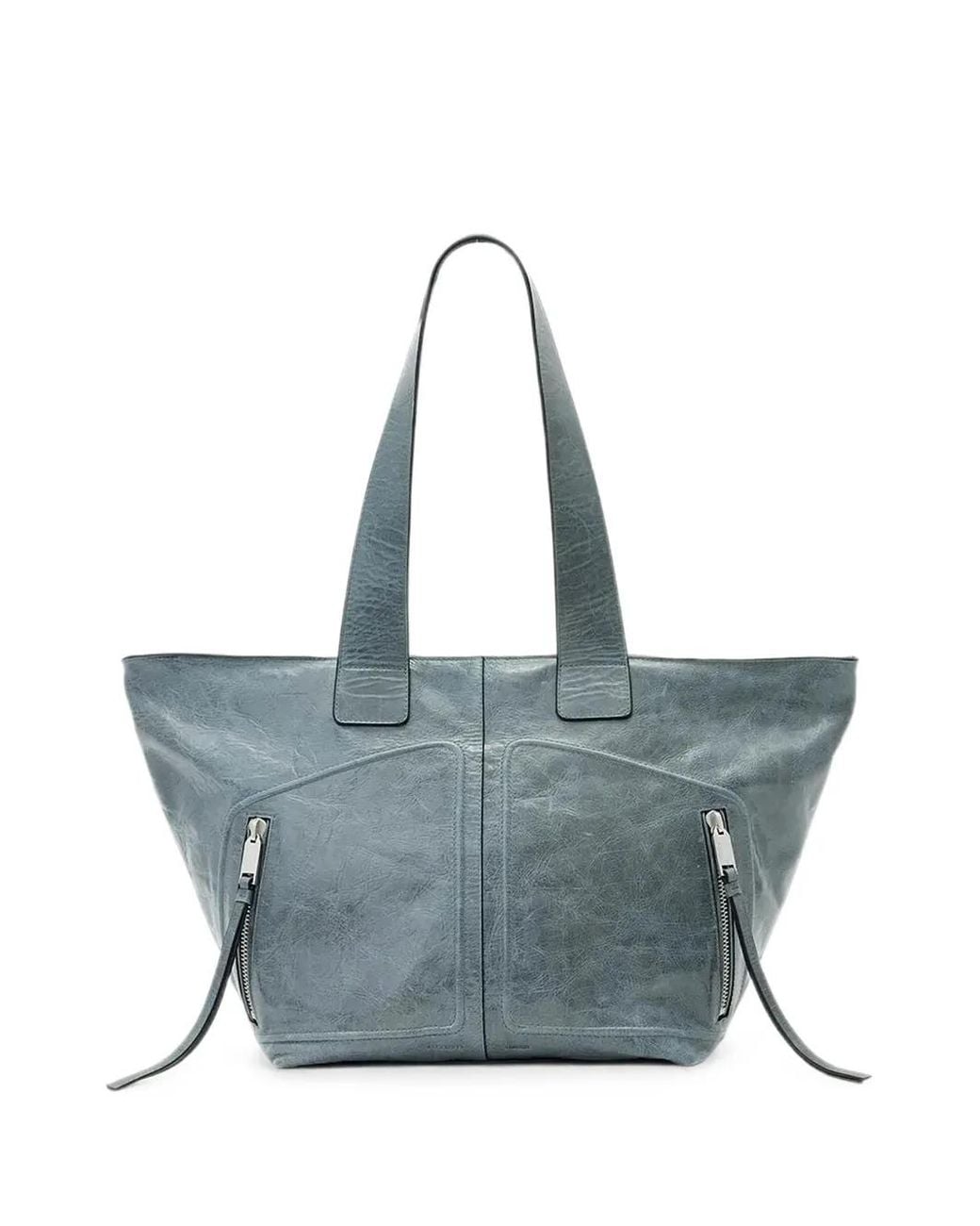 AllSaints Blue Crinkled-Leather Tote Bag