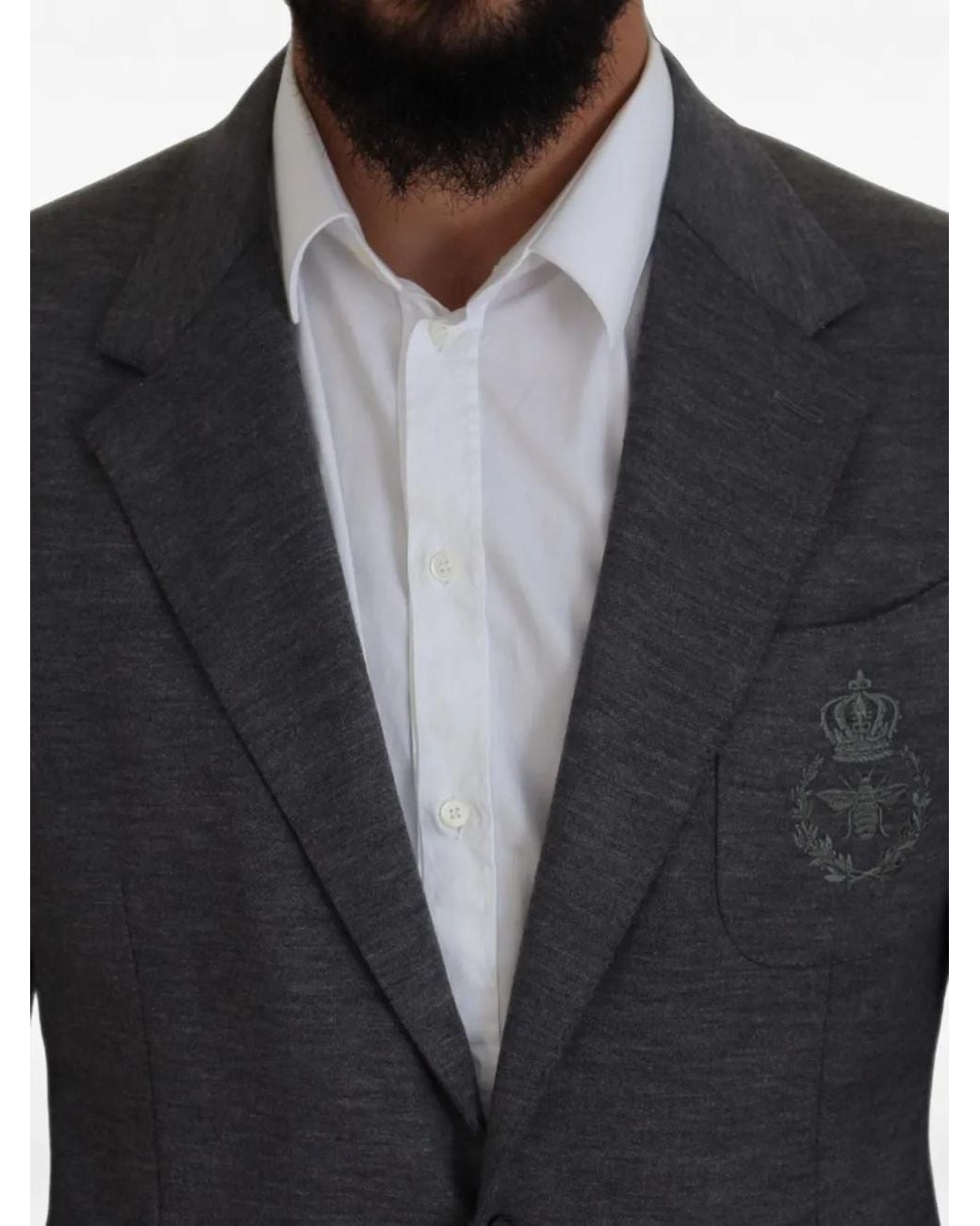 Dolce & Gabbana Black Embroidered-Logo Wool Blazer for men