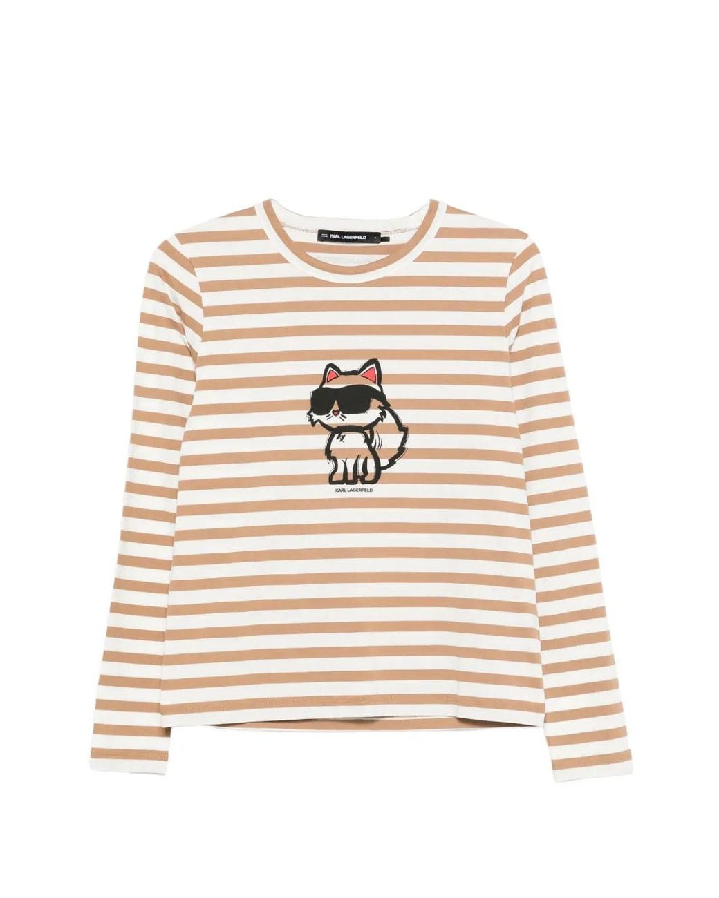 Karl Lagerfeld Natural Striped-Detail Long-Sleeve Top