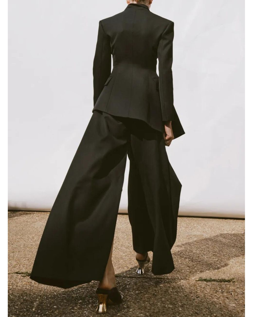 A.W.A.K.E. MODE Black Slit-Knee Draped Trousers