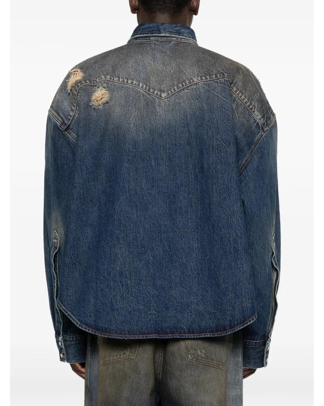 Vetements Blue Distressed Flap-Pocket Shirt for men