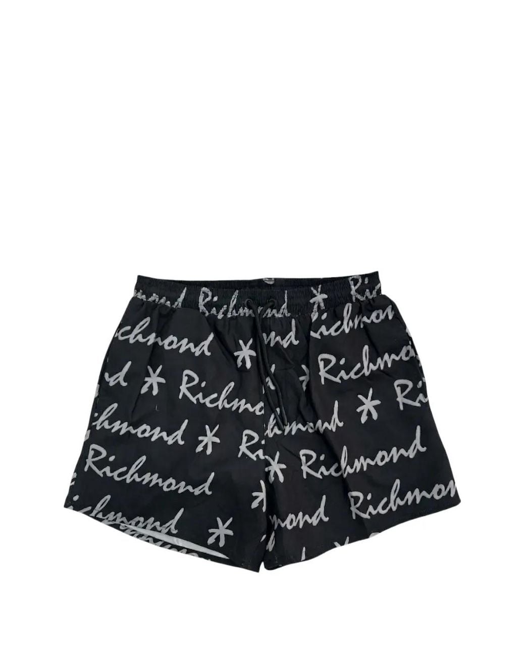 John Richmond Black Logo-Print Drawstring Swim Shorts for men