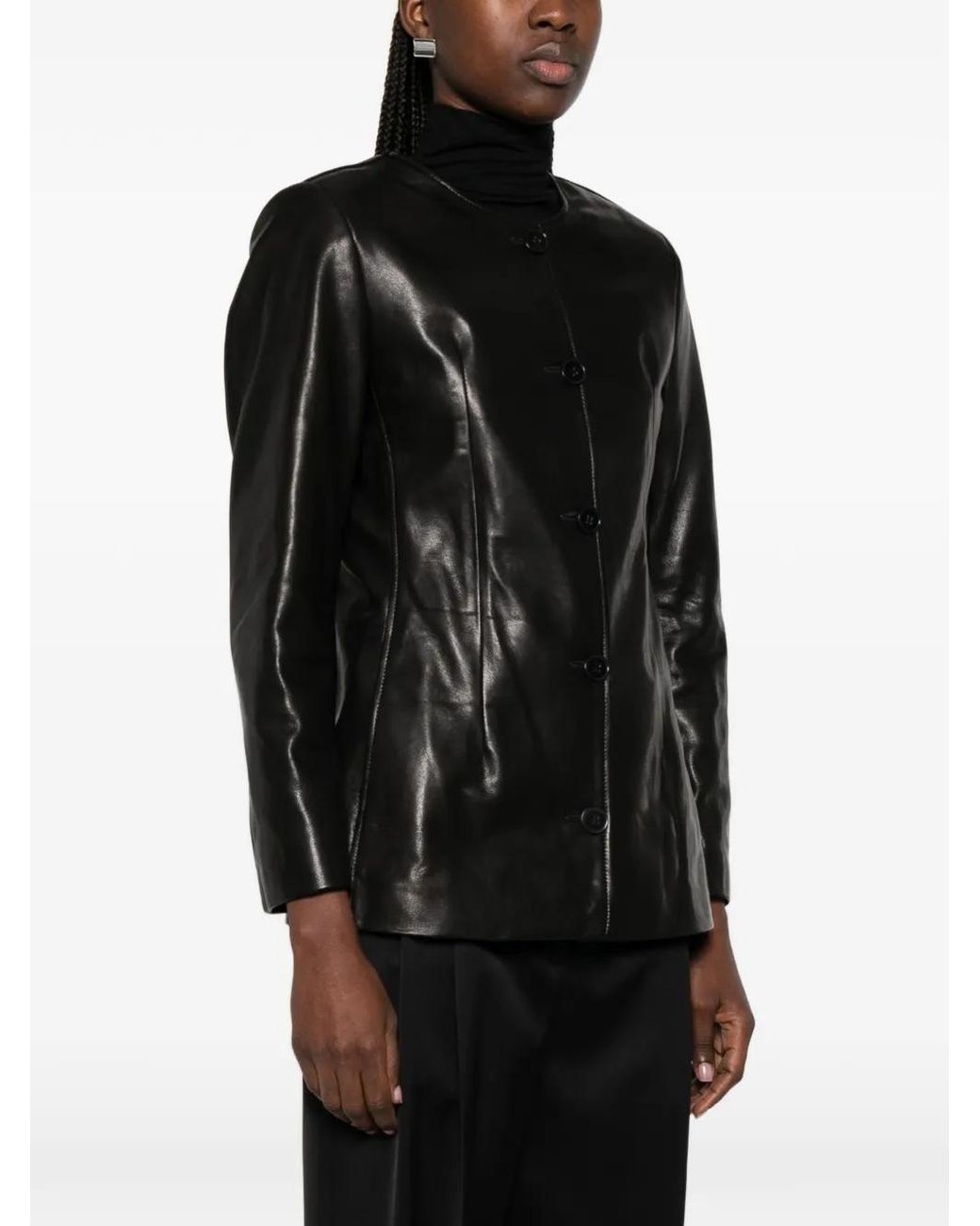 Nour Hammour Black Maud Button-Up Leather Jacket