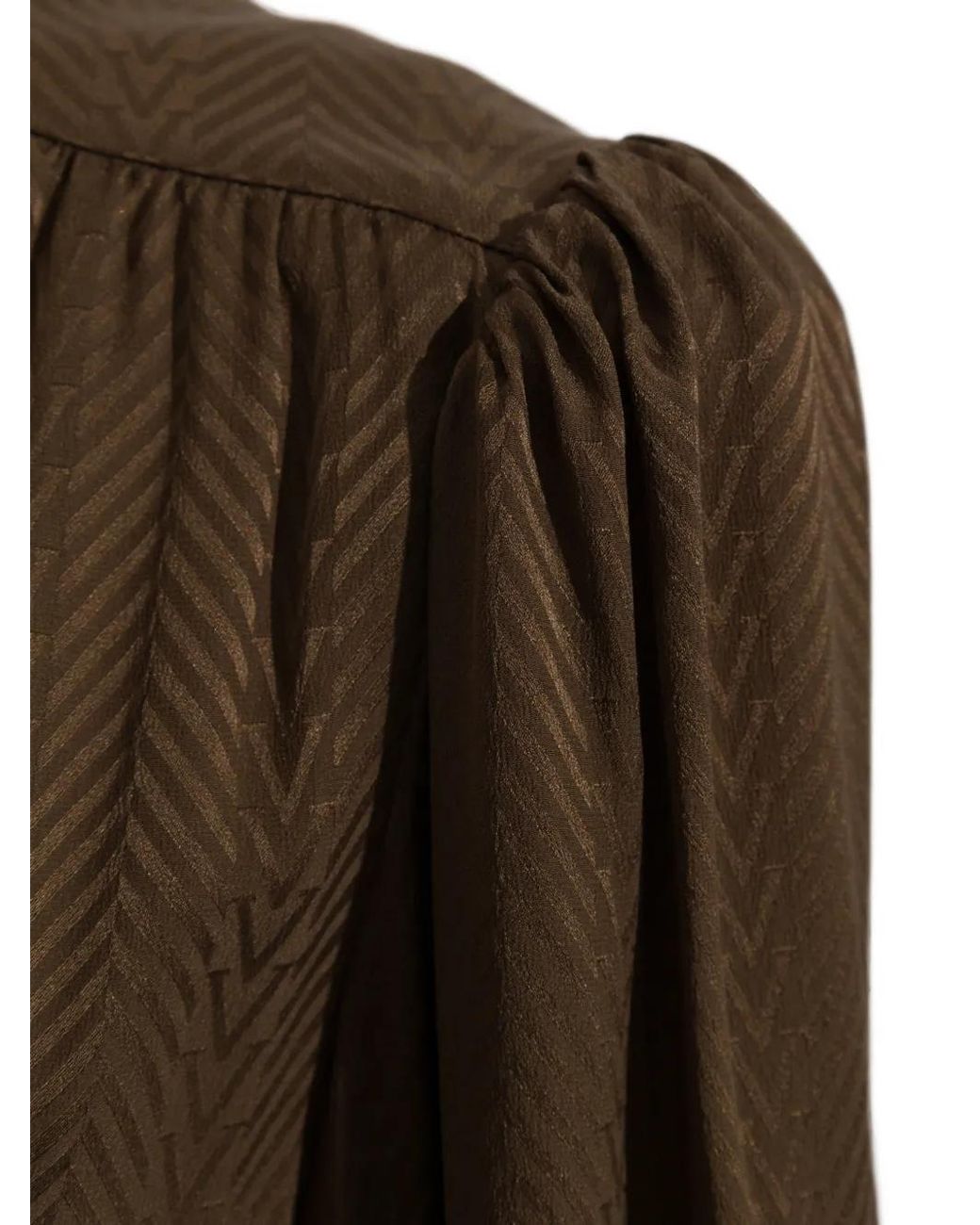 Valentino Garavani Brown Puff-Sleeves Belted Dress