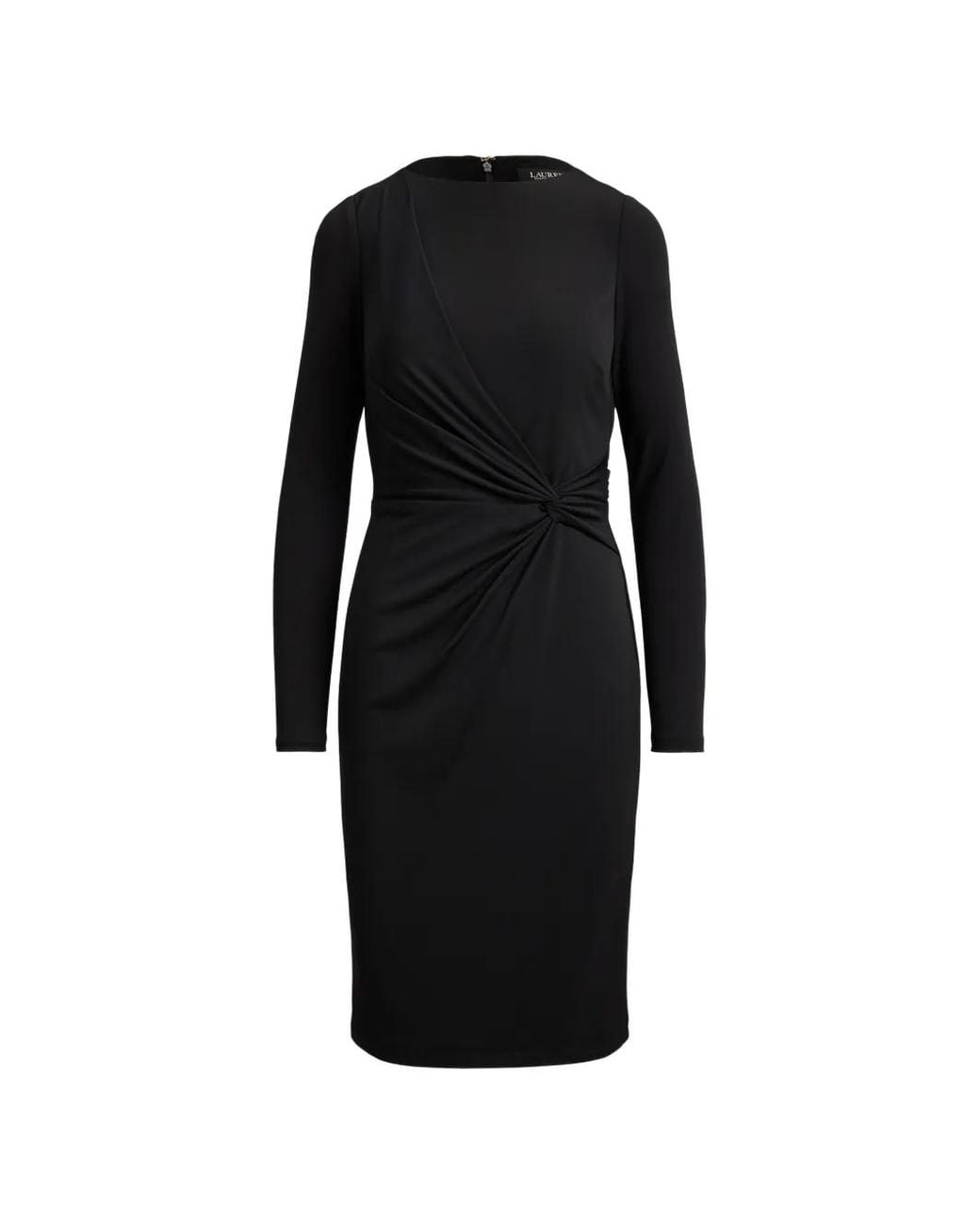 Ralph Lauren Black Twist-Front Boatneck Midi Dress