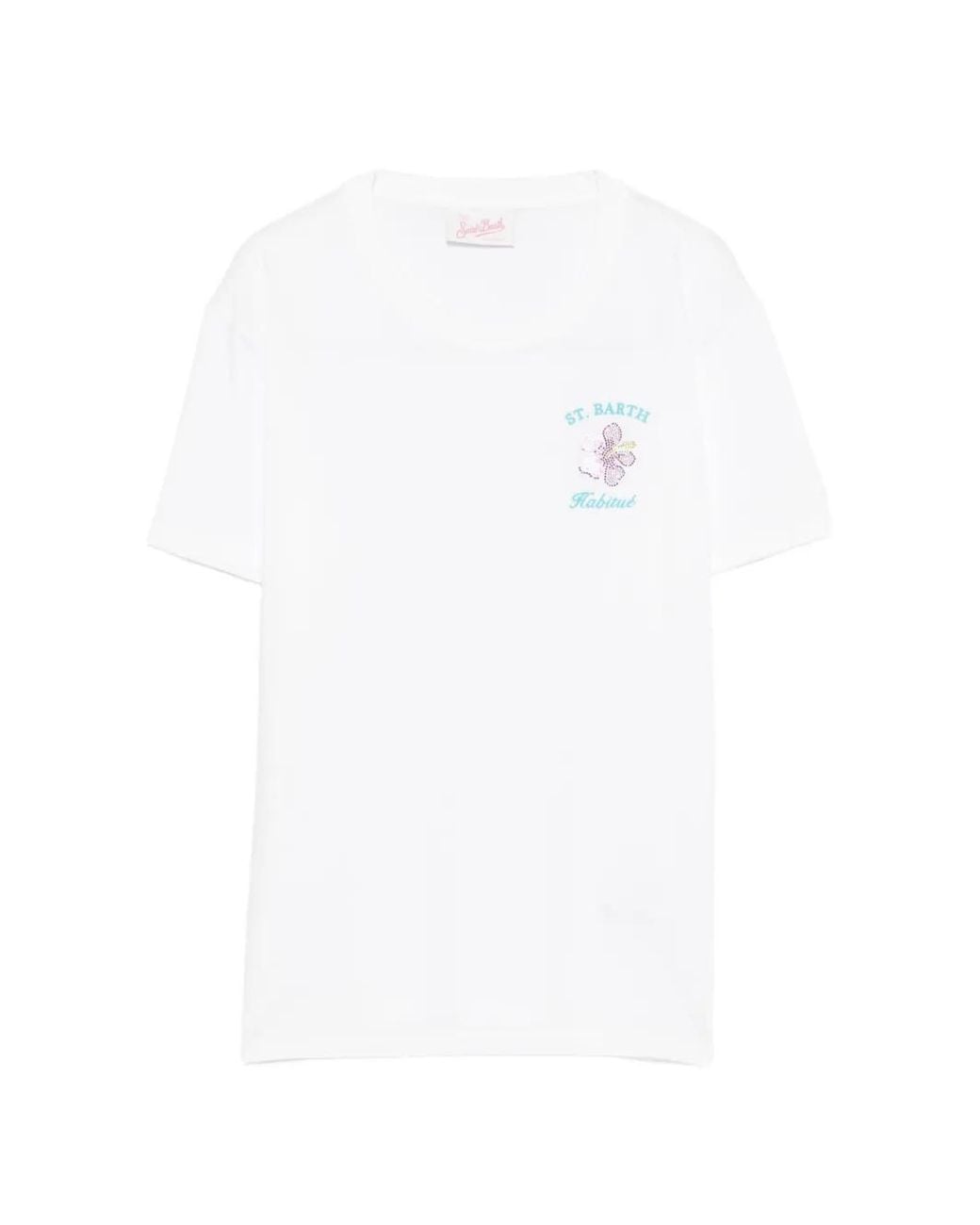 Mc2 Saint Barth White Cotton Jersey Crewneck T-Shirt Emilie With Spesso Ho Sempre Ragione Embroidery