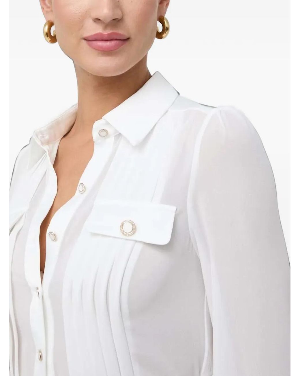 Morgan White Pleated Semi-Sheer Shirt