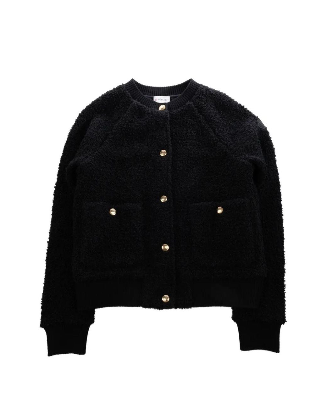 Moncler Black Bouclé-Knit Button-Fastening Jacket