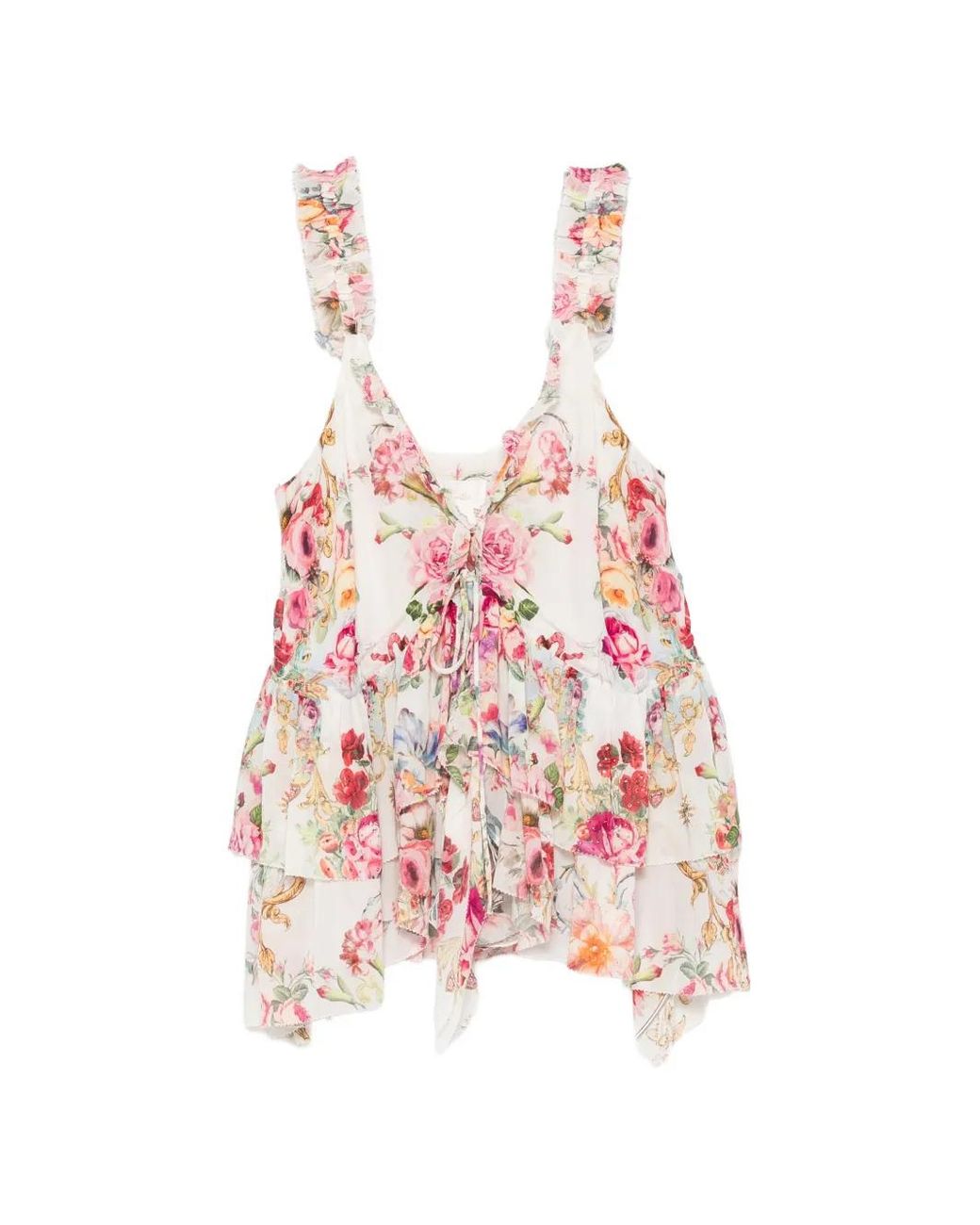 Camilla Pink Floral-Print Ruffled Top