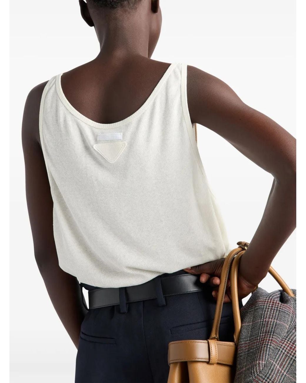 Prada White Ribbed Knit Tank Top