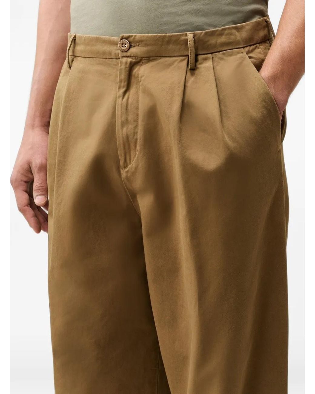 C P Company Natural Cotton Gabardine Boxy Pleats Pants for men