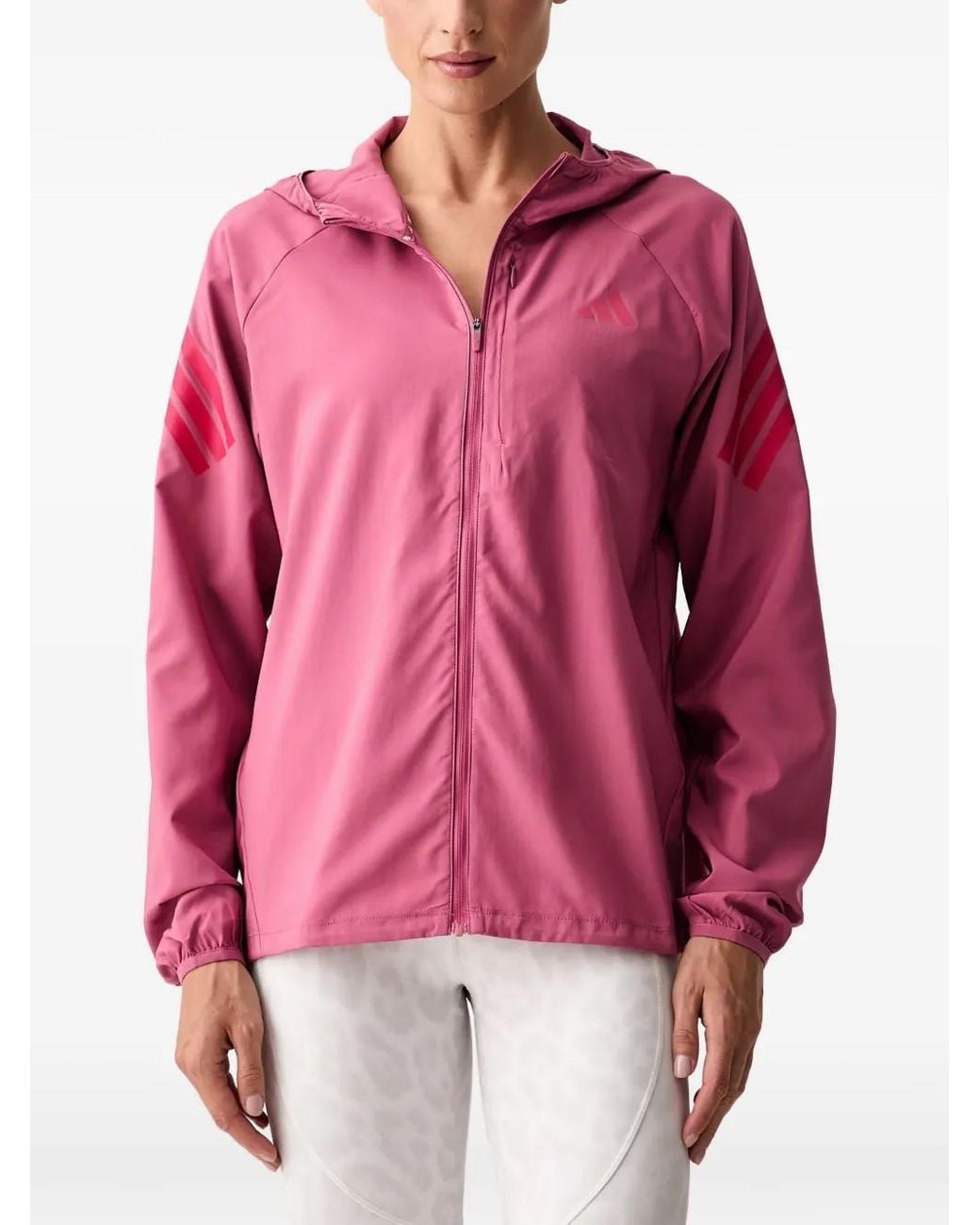 Adidas Pink Hooded Logo-Print Jacket