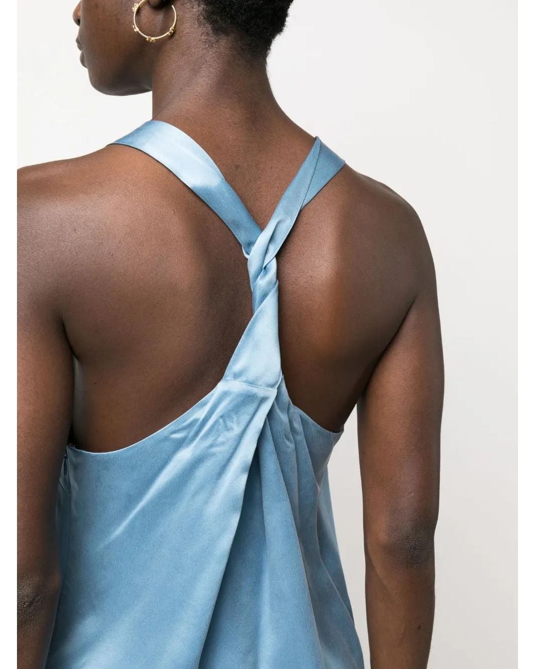 Loulou de Saison Blue Halterneck Silk Tank Top