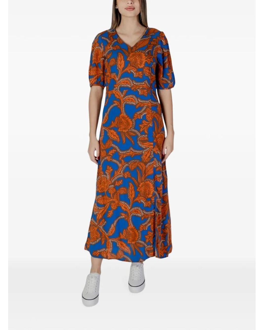 B.Young Blue Floral-Print Maxi Dress