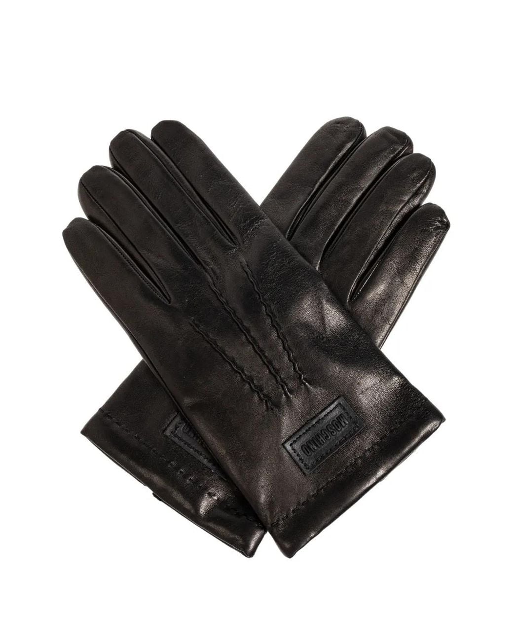 Moschino Black Logo-Patch Leather Gloves