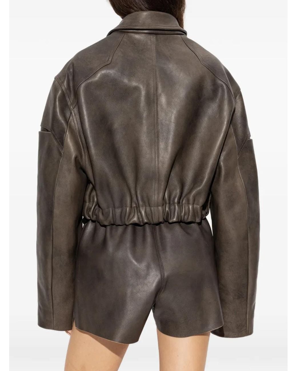 Rick Owens Brown Cropped Leather Jacket