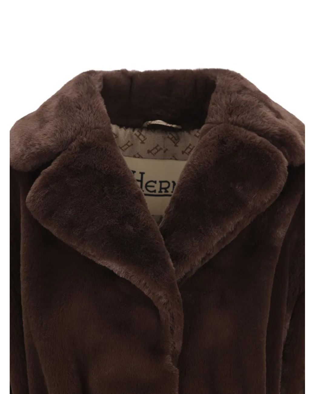 Herno Brown Belted Faux-Fur Coat