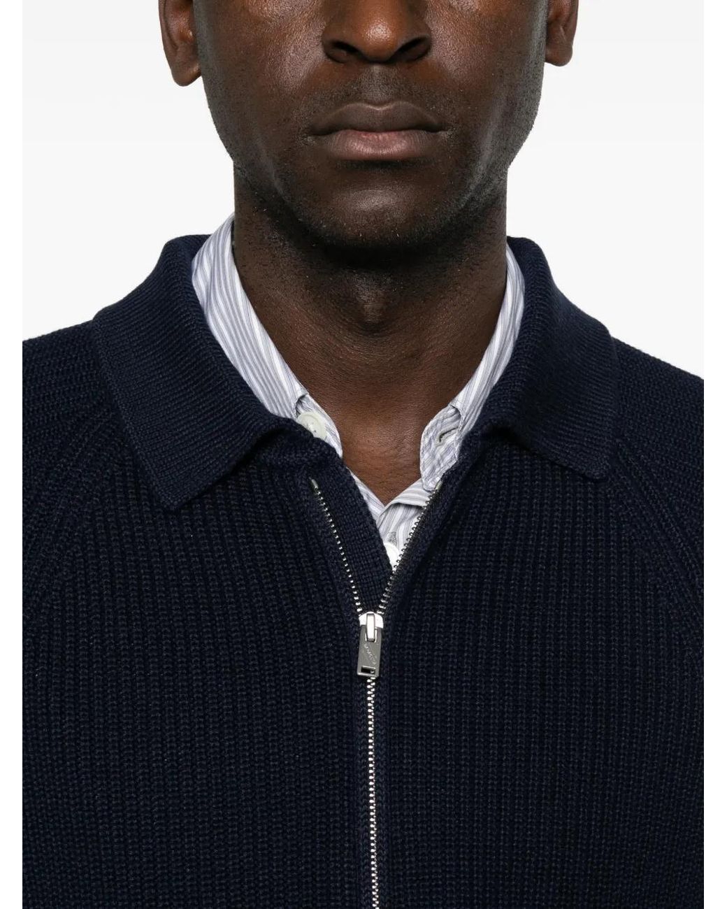 Baracuta Blue Ribbed-Knit Quarter-Zip Polo Shirt for men