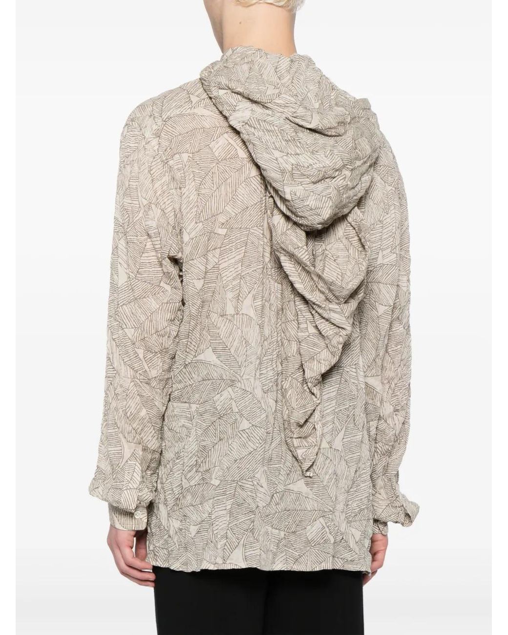 Mostly Heard Rarely Seen White Leaf-Print Hooded Shirt for men