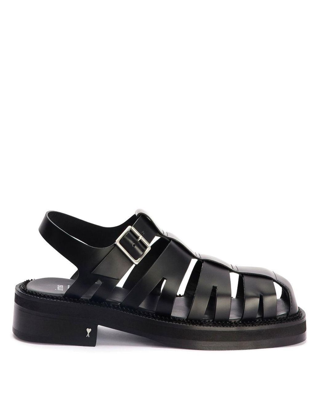 Ami Paris Caged Leather Sandals in Black | Lyst