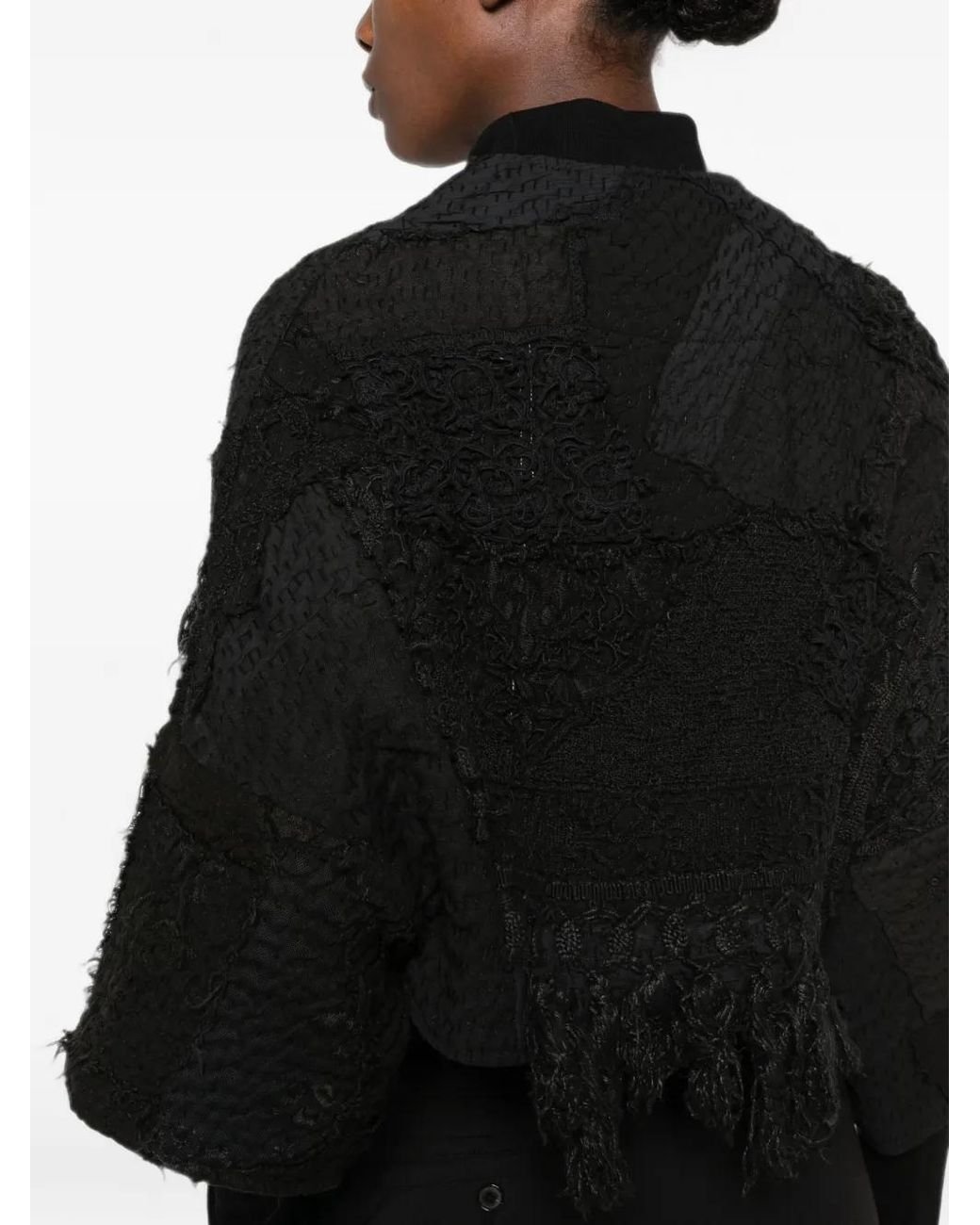 By Walid Black Bella Patchwork-Jacke Mit Fransen
