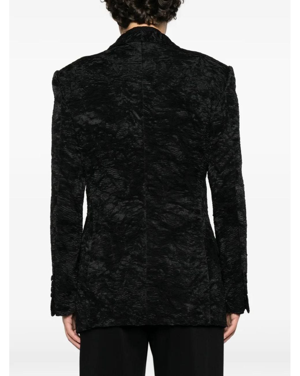 Tom Ford Black Plissé-Textured Silk-Blend Blazer for men