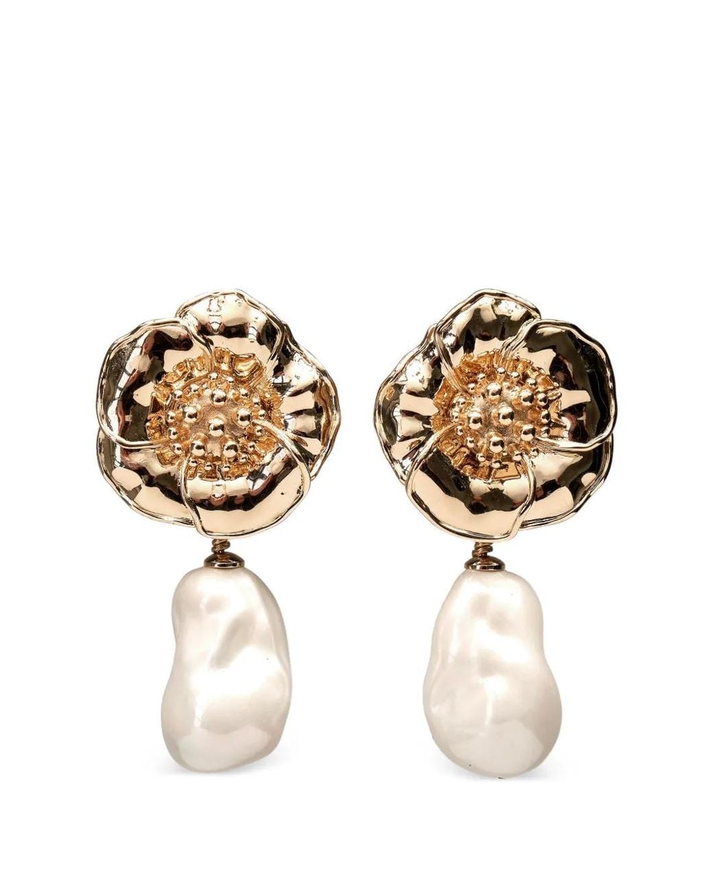 Carolina Herrera Metallic Flower-Motif Earrings