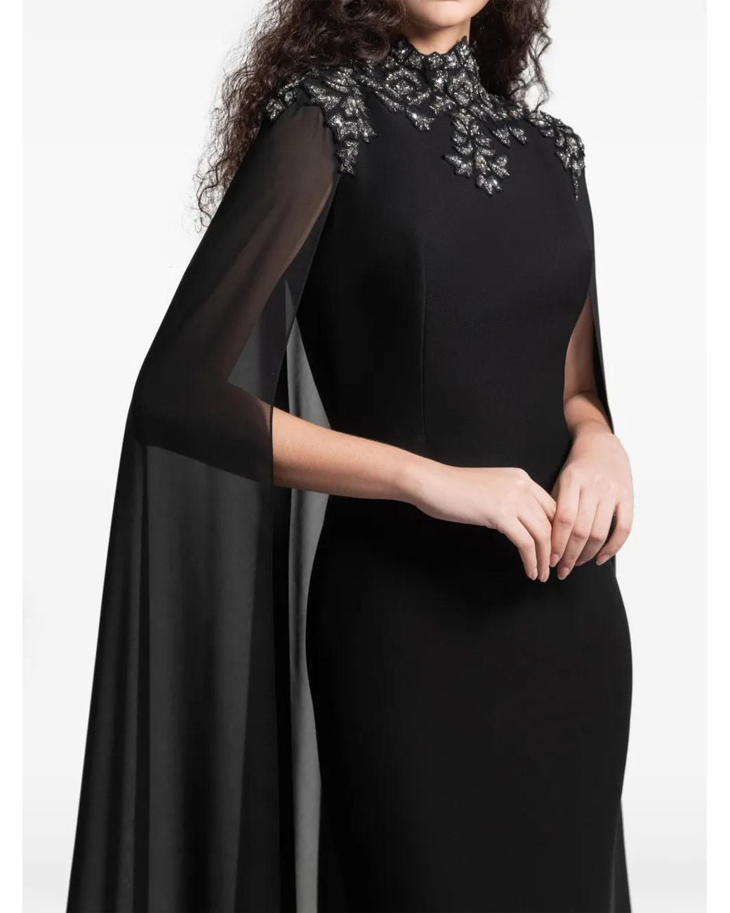 Gemy Maalouf Black Embellished High-Collar Midi Dress