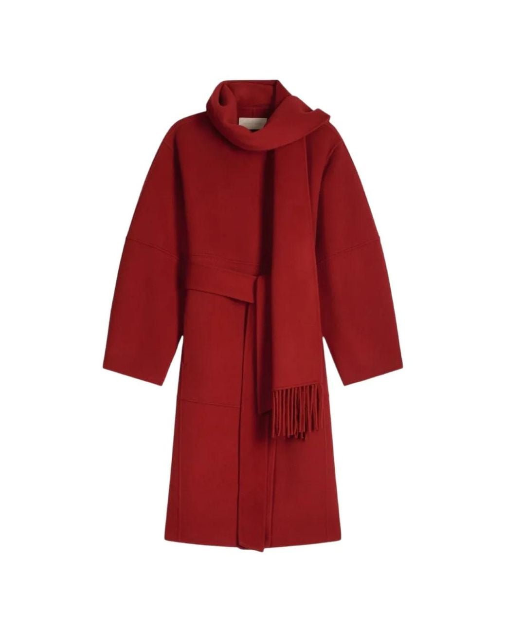 Vanessa Bruno Red Helie Belted Scarf-Detail Single-Breasted Coat