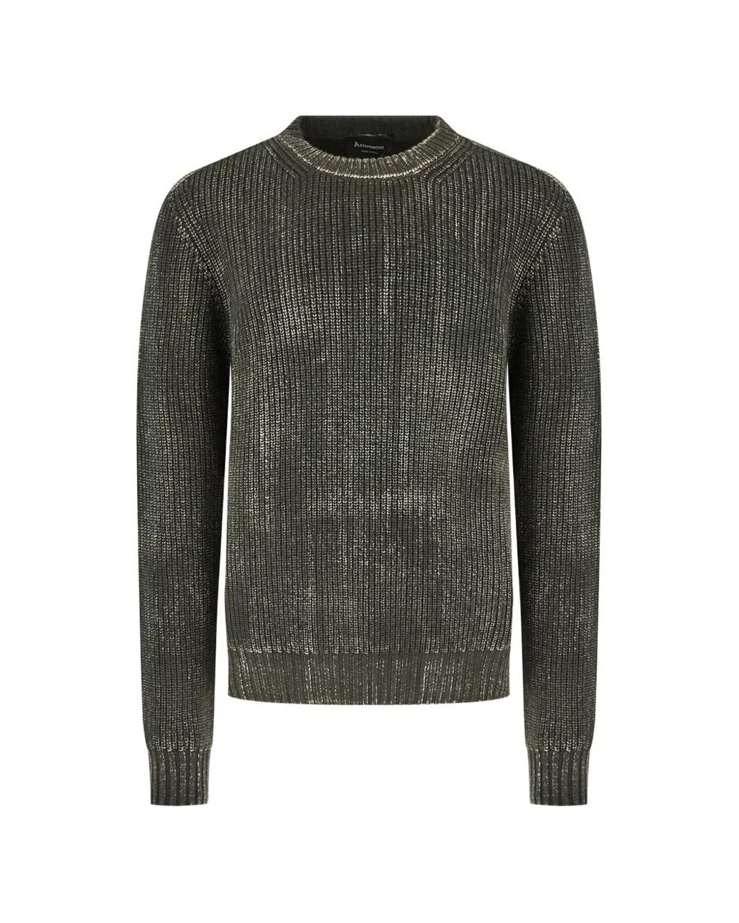 AROVESCIO Green Ribbed-Knit Crew-Neck Sweater for men