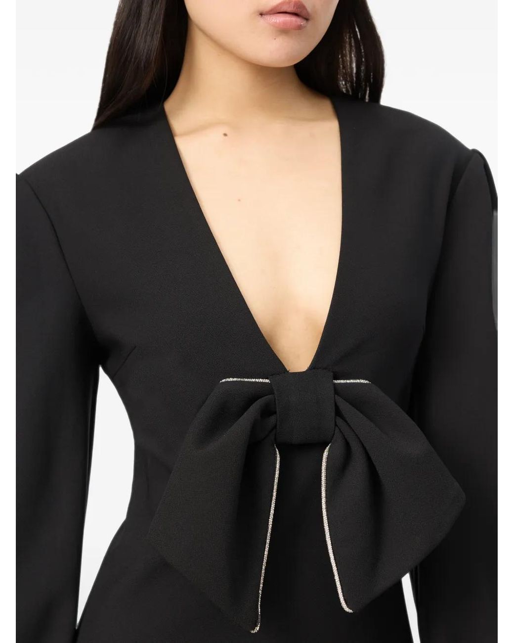 ROTATE BIRGER CHRISTENSEN Black Mini Draped Bow Dress