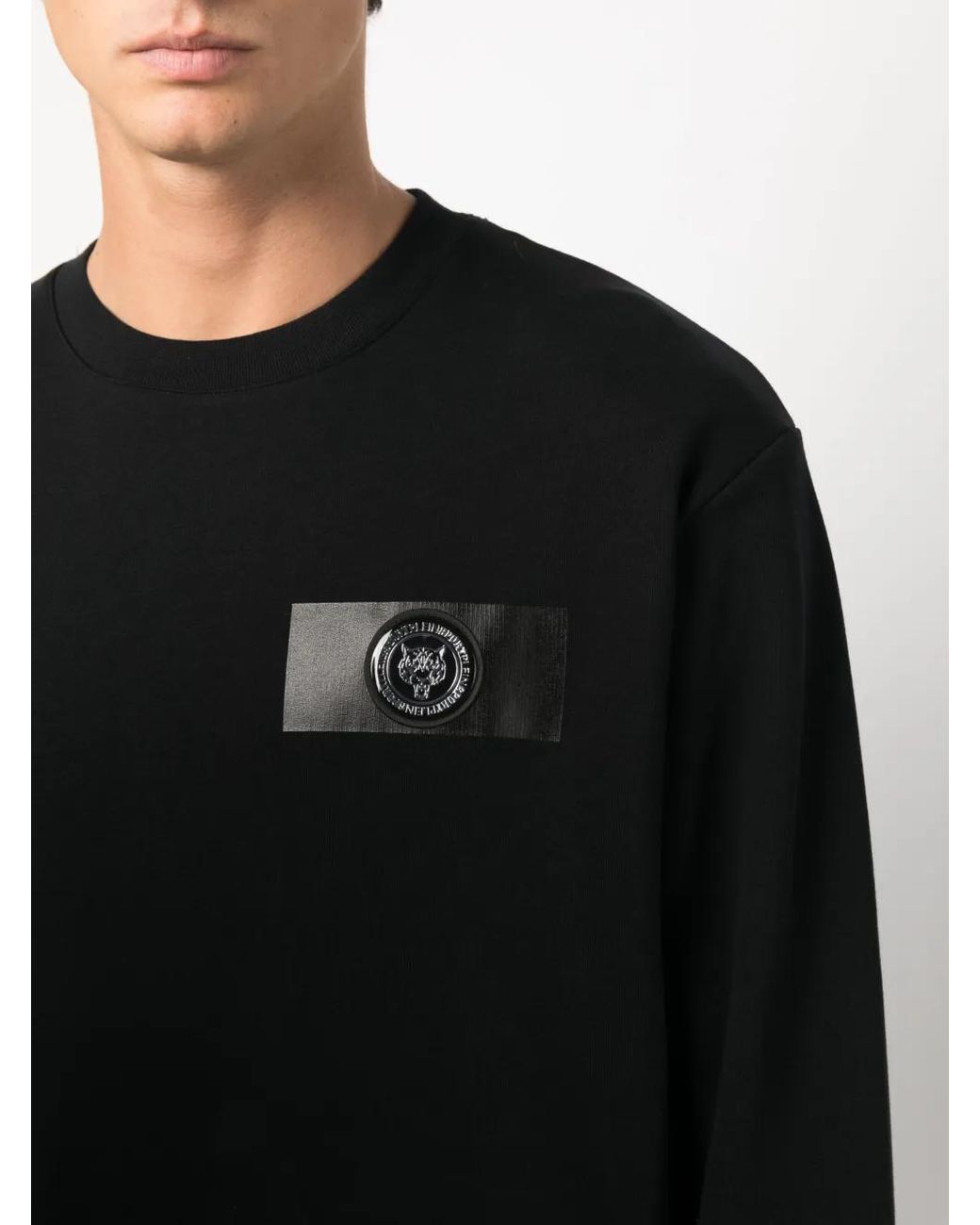 Philipp Plein Black Logo-Patch Cotton Sweatshirt for men