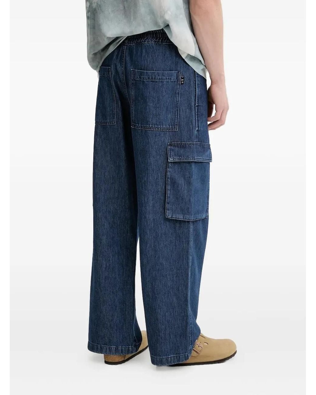 IRO Blue Cargo-Pockets Drawstring Wide-Leg Jeans for men